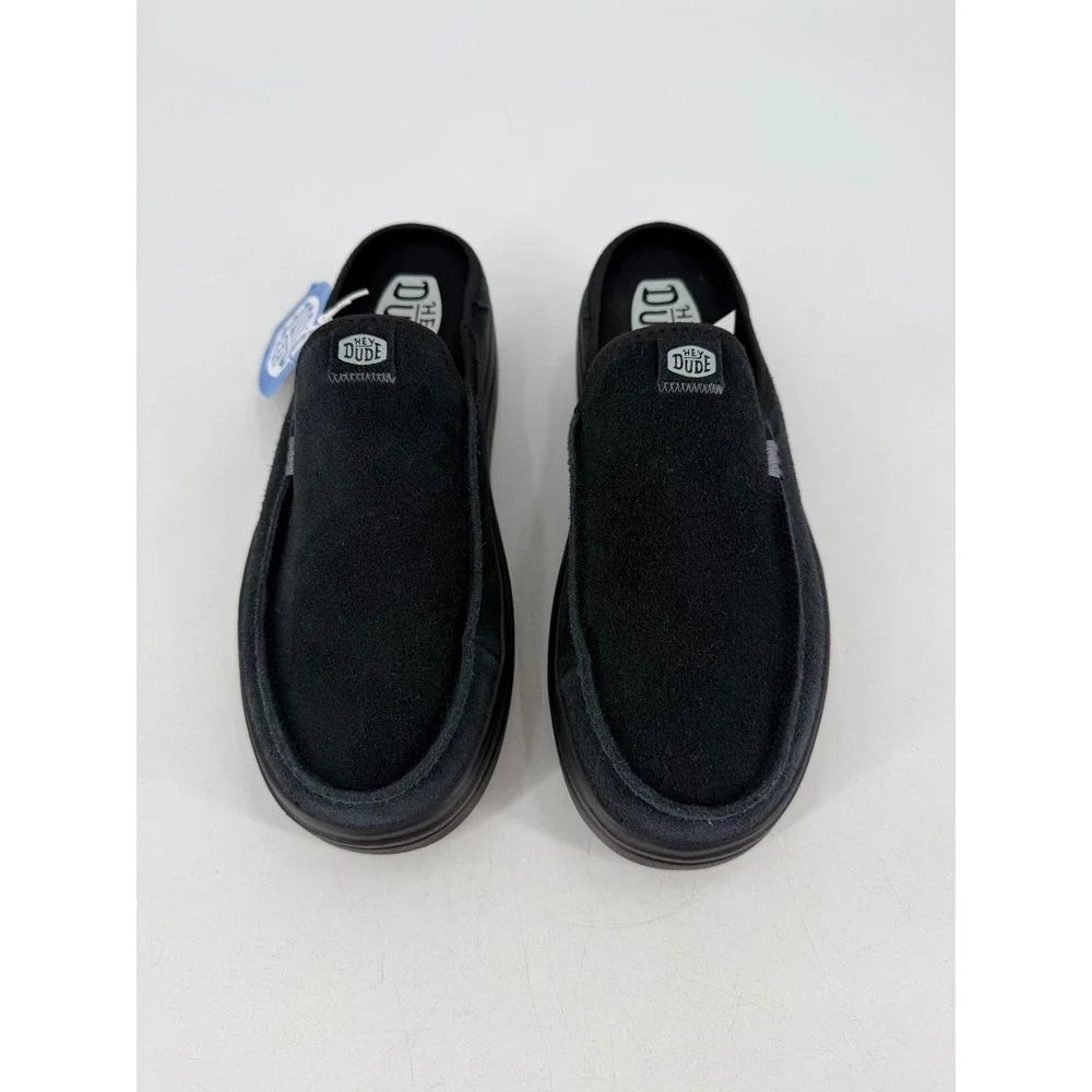 NWT Hey Dude Austin Lift Classic Shoes Womens Size 10 Black Suede Platform Mules - Picture 2 of 8